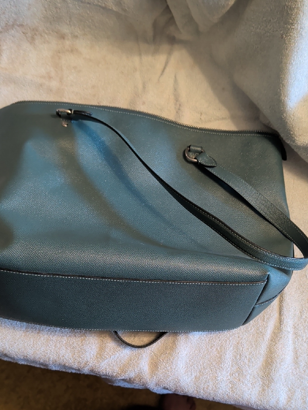 Coach Teal Green Leather Shoulder Tote with Exterior Zip Pocket - Picture 4 of 6